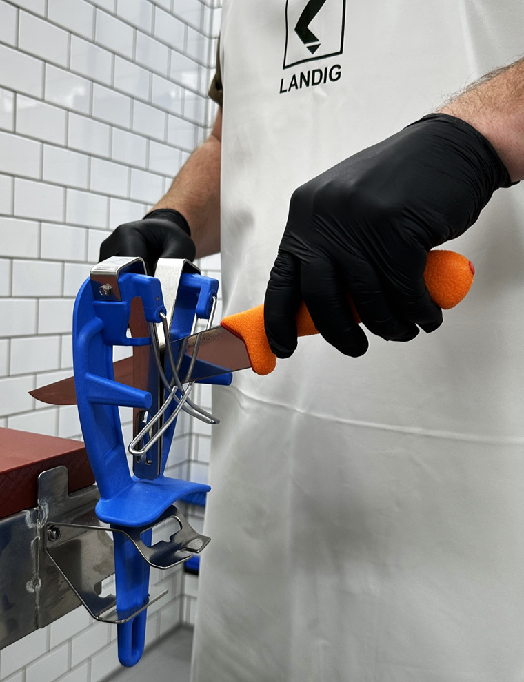 Messer beim kontrollierten Sch&auml;rfen mit Messersch&auml;rfer