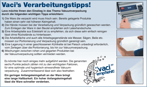 Vakuumverpackung Hygiene-Tipps von Lava