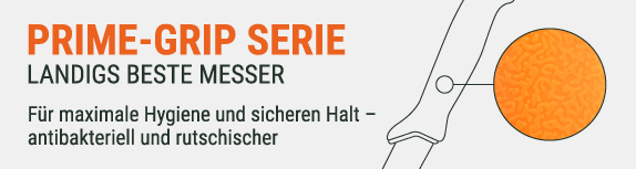 Prime-Grip Messerserie von Landig mit ergonomischem, rutschfestem Griff in Signalorange 